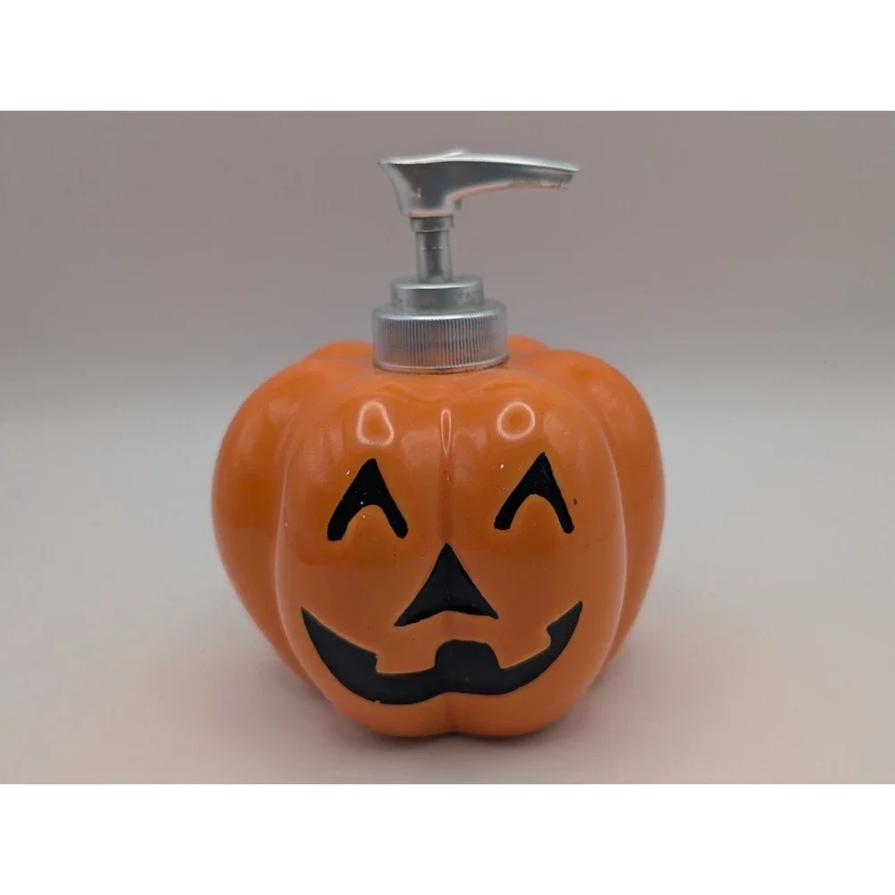 Vintage Halloween Ceramic Pumpkin Soap Dispenser Jack O Lantern Lotion Pump Fall